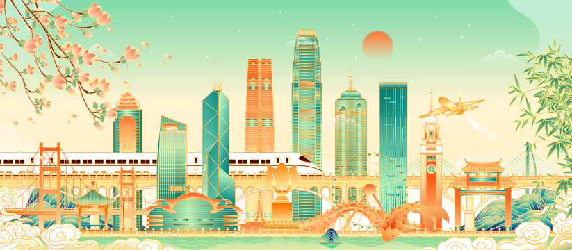 中国香港建筑群矢量插画