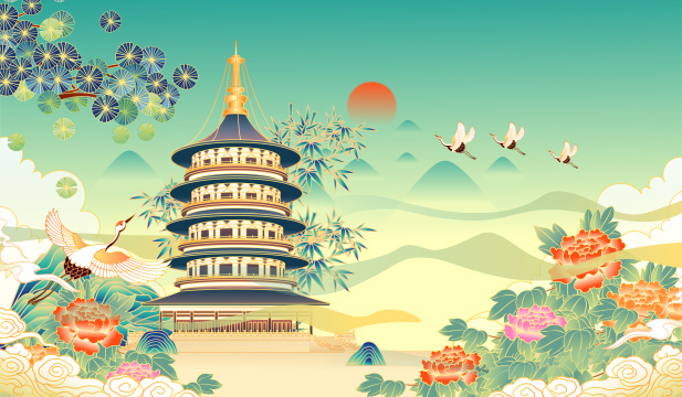 河南洛阳明堂天堂景区矢量插画