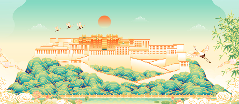 西藏拉萨布达拉宫矢量插画