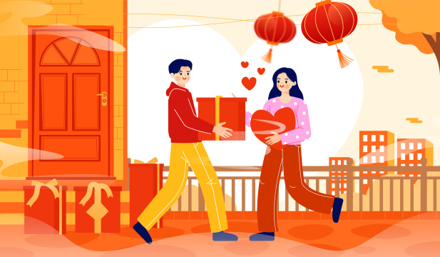 情人节拿着礼物的情侣