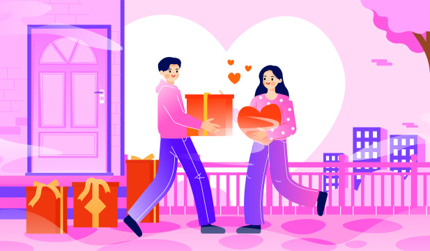 情人节拿着礼物的情侣