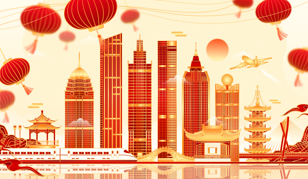 江苏无锡城市天际线建筑插画