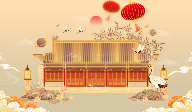 北京清代传统建筑矢量插画