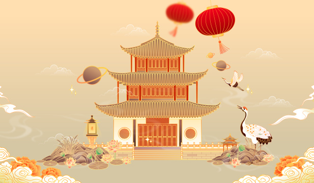 云南昆明大观公园建筑插画