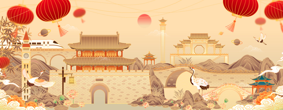 城市古建筑与新年传统节日