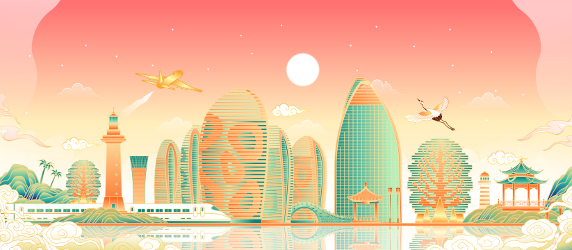 海南三亚城市建筑群矢量插画