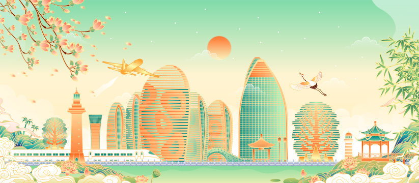 海南三亚城市建筑群矢量插画