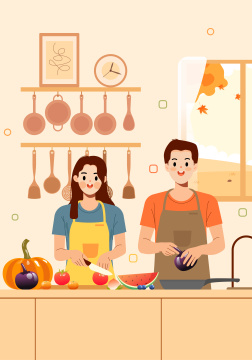 在厨房做饭的一对情侣