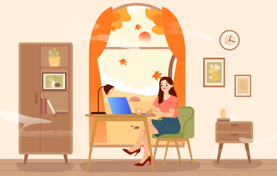 室内在电脑前工作的女性