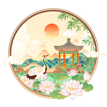 恭王府沁秋亭风景矢量插画