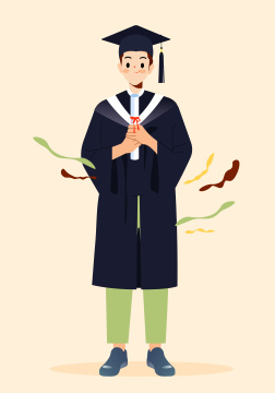 穿着毕业礼服的年轻人拿着文凭