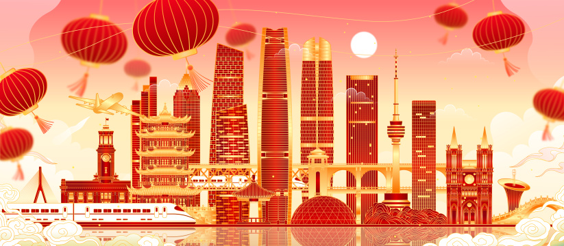 湖北武汉地标建筑矢量插画