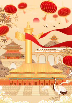 复古中国风节日建筑矢量插画