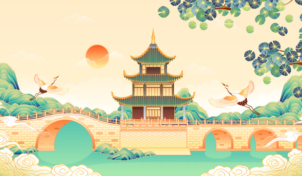 贵州贵阳甲秀楼建筑矢量插画