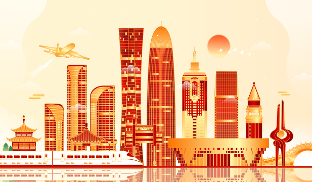 山东济南城市建筑矢量插画