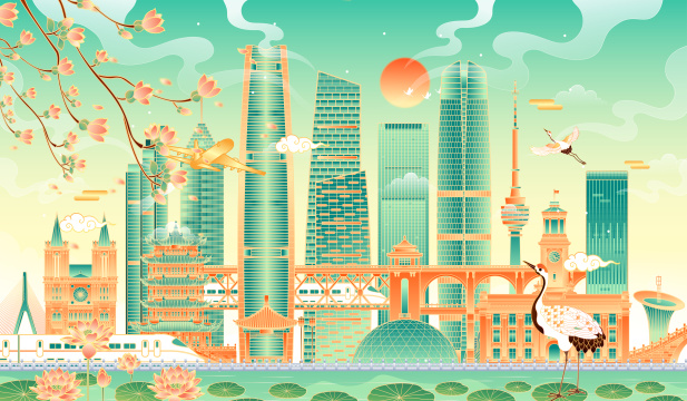 湖北武汉地标建筑矢量插画
