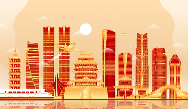 江西南昌城市建筑矢量插画