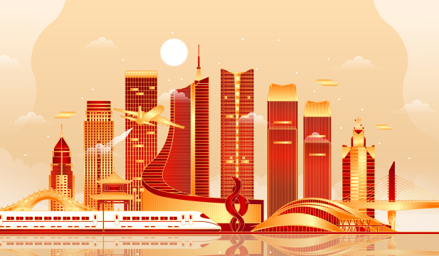 安徽合肥城市建筑矢量插画