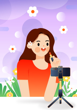 正在化妆涂口红直播的女生