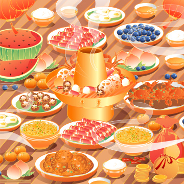 一桌子热气腾腾的饭菜