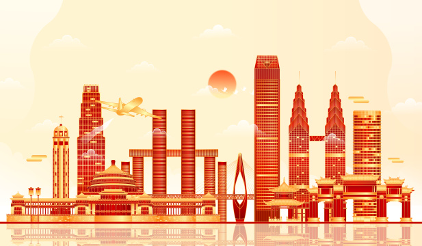 新年重庆地标建筑矢量插画