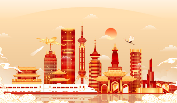 新年河北石家庄地标建筑矢量插画