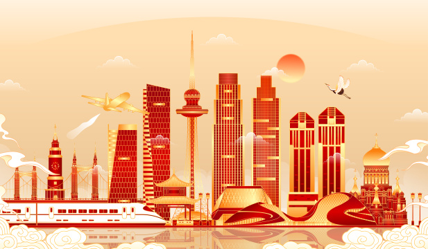 新年黑龙江哈尔滨地标建筑矢量插画