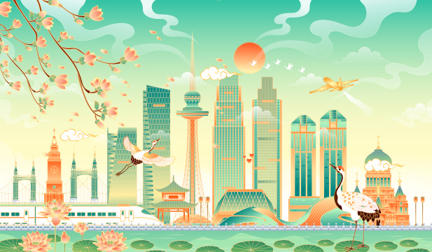 黑龙江哈尔滨地标建筑矢量插画