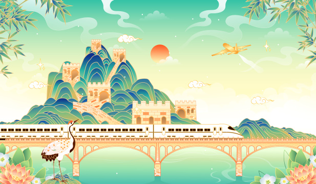 北京长城风景矢量插画