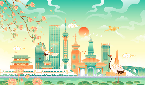 河北石家庄地标建筑矢量插画