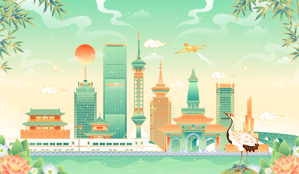 河北石家庄地标建筑矢量插画