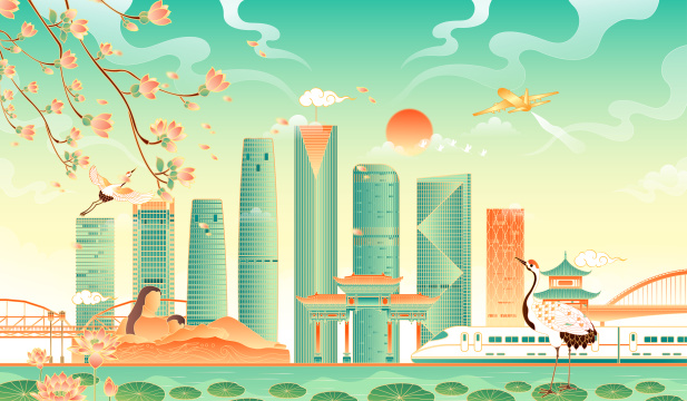 甘肃兰州地标建筑矢量插画