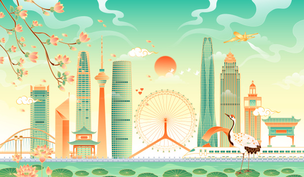 天津地标建筑矢量插画