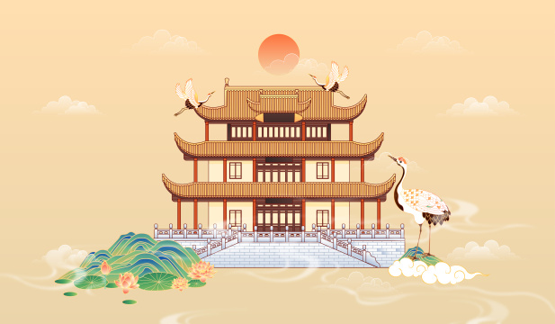 湖南长沙天心阁建筑矢量插画