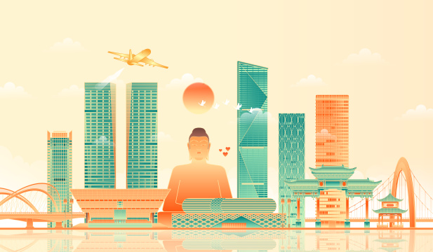 中国风山西太原地标建筑矢量插画