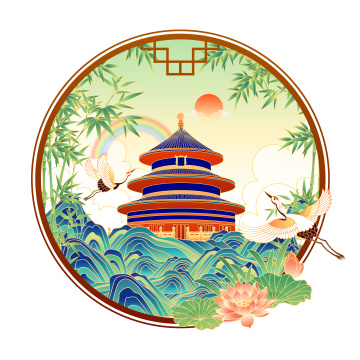 国风北京城市天坛古建筑矢量插画