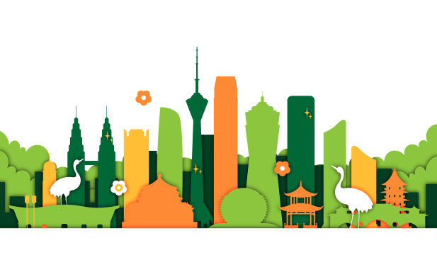 剪纸风成都杭州重庆地标建筑矢量插画