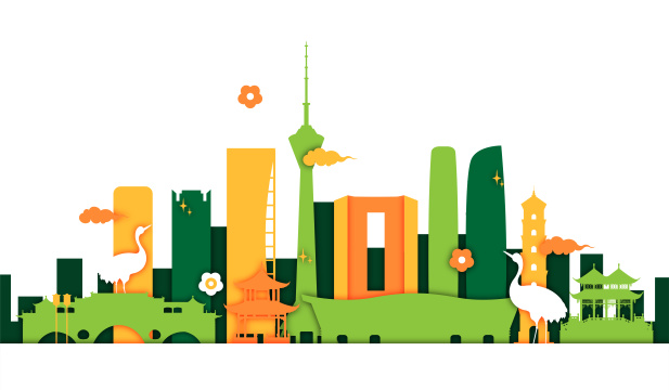 剪纸风成都地标建筑矢量插画