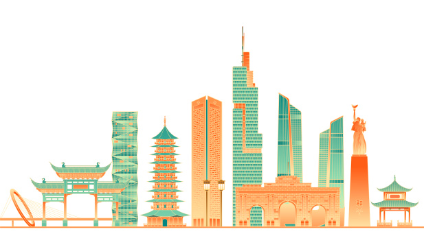南京地标建筑矢量插画
