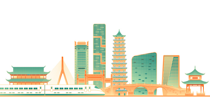 福建福州地标建筑矢量插画