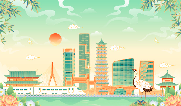 福建福州地标建筑矢量插画