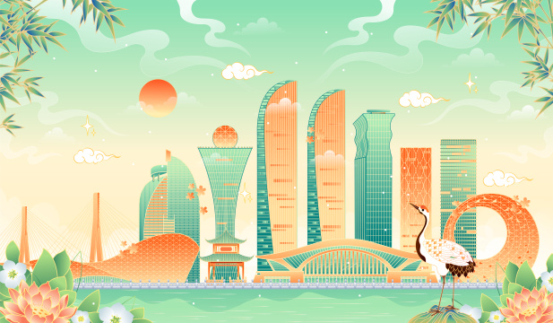 厦门地标建筑矢量插画