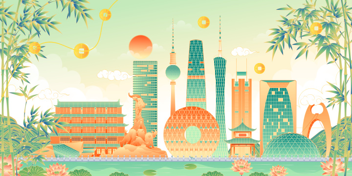 广州地标建筑矢量插画