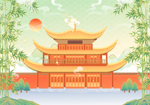湖南岳阳楼建筑插画
