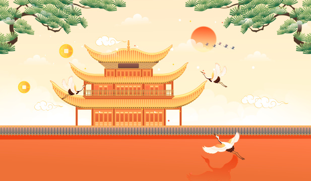 湖南岳阳楼建筑插画