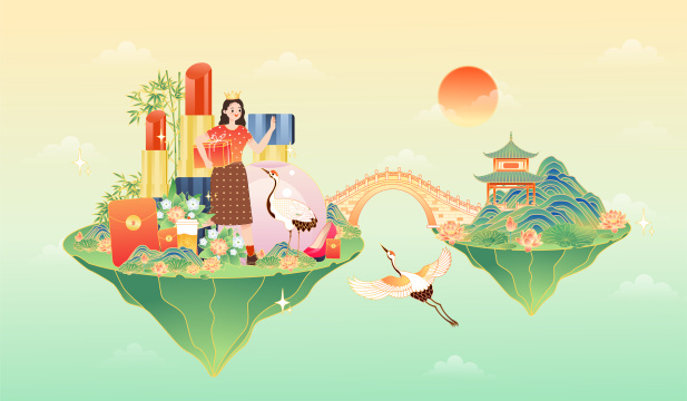 化妆品与女孩矢量插画