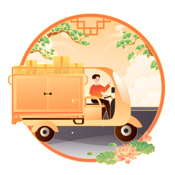 开着快递车送货的快递员矢量插画