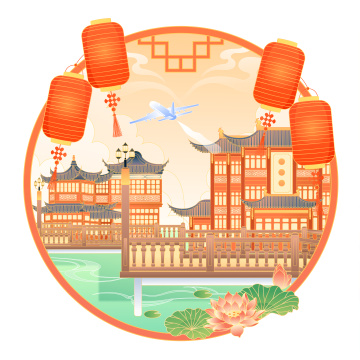 上海城隍庙风景矢量插画