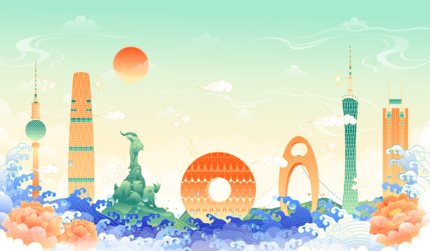 广州城市建筑矢量插画