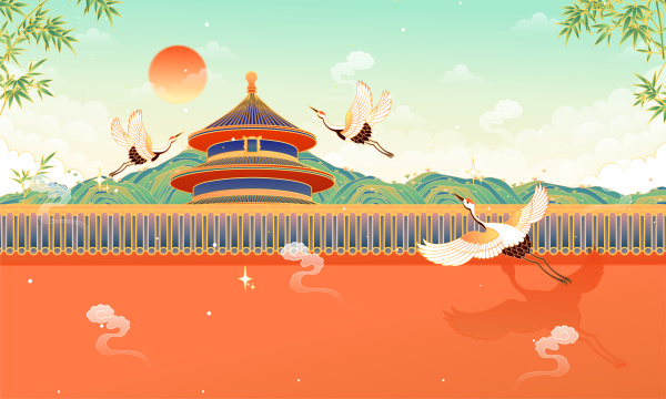 北京国风复古天坛古建筑矢量插画